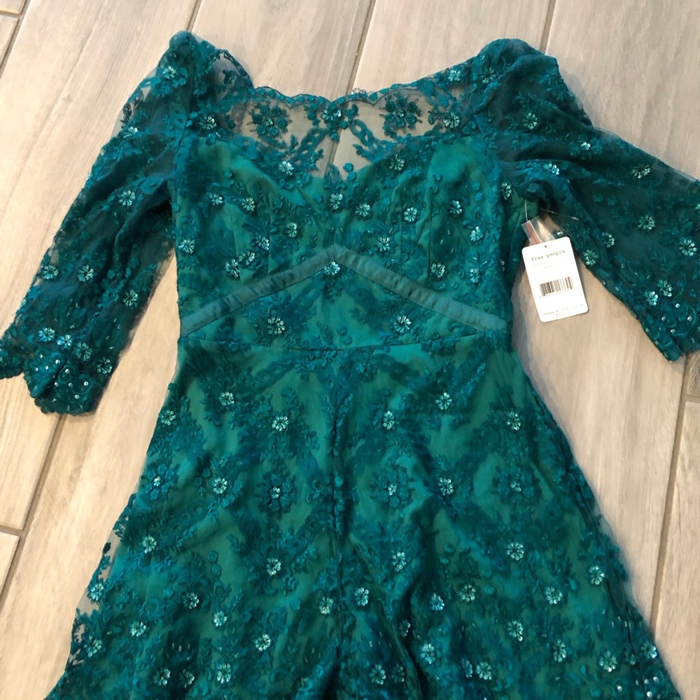 Free People Teal Green Embroidered Lace Dress